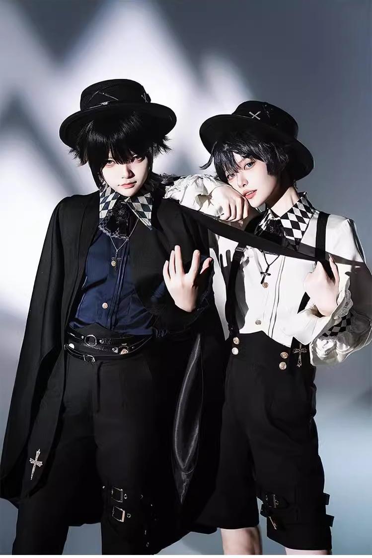 CastleToo - Fantasy Wonderland - Ouji Lolita Checkered Blouse with Suspenders Pants and Cape