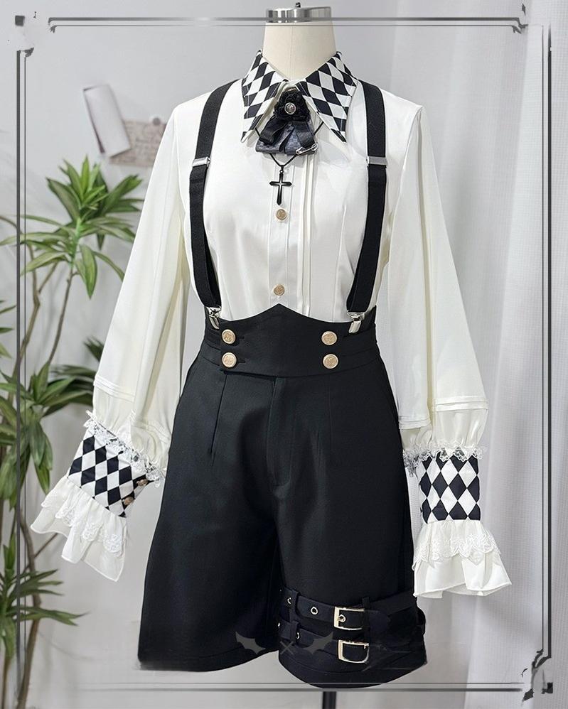 CastleToo - Fantasy Wonderland - Ouji Lolita Checkered Blouse with Suspenders Pants and Cape