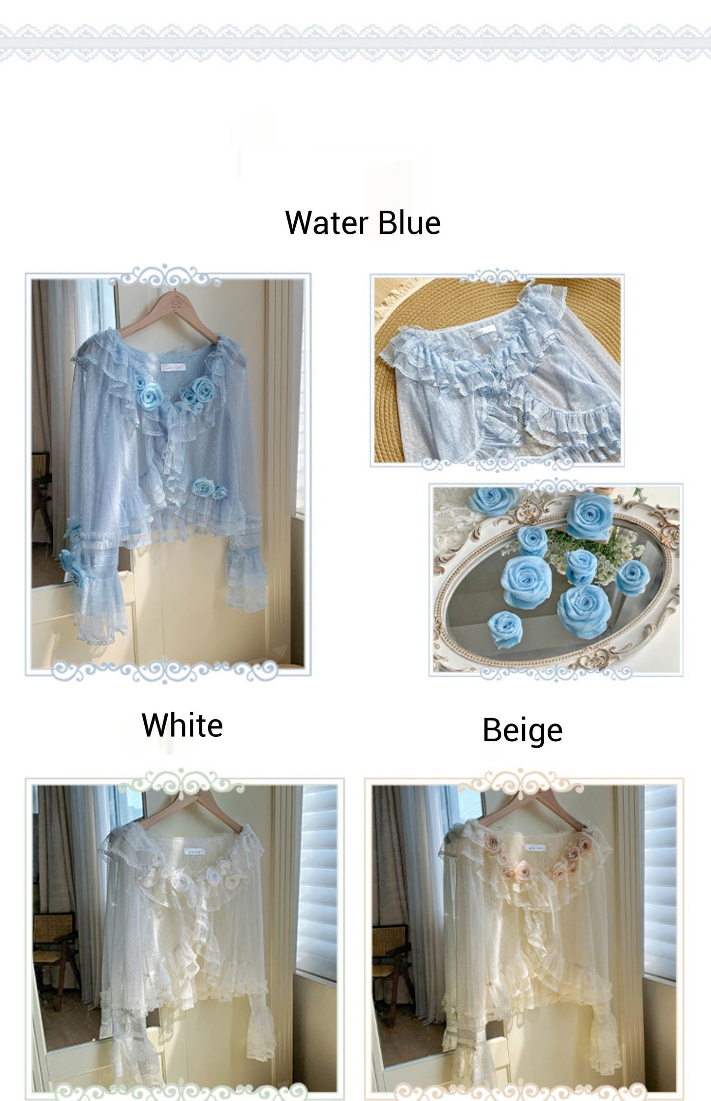 With PUJI - Flower Visage - Summer Lolita Sheer Cardigan with Rose Brooch