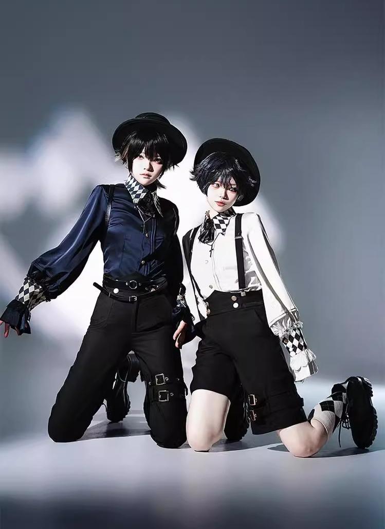 CastleToo - Fantasy Wonderland - Ouji Lolita Checkered Blouse with Suspenders Pants and Cape