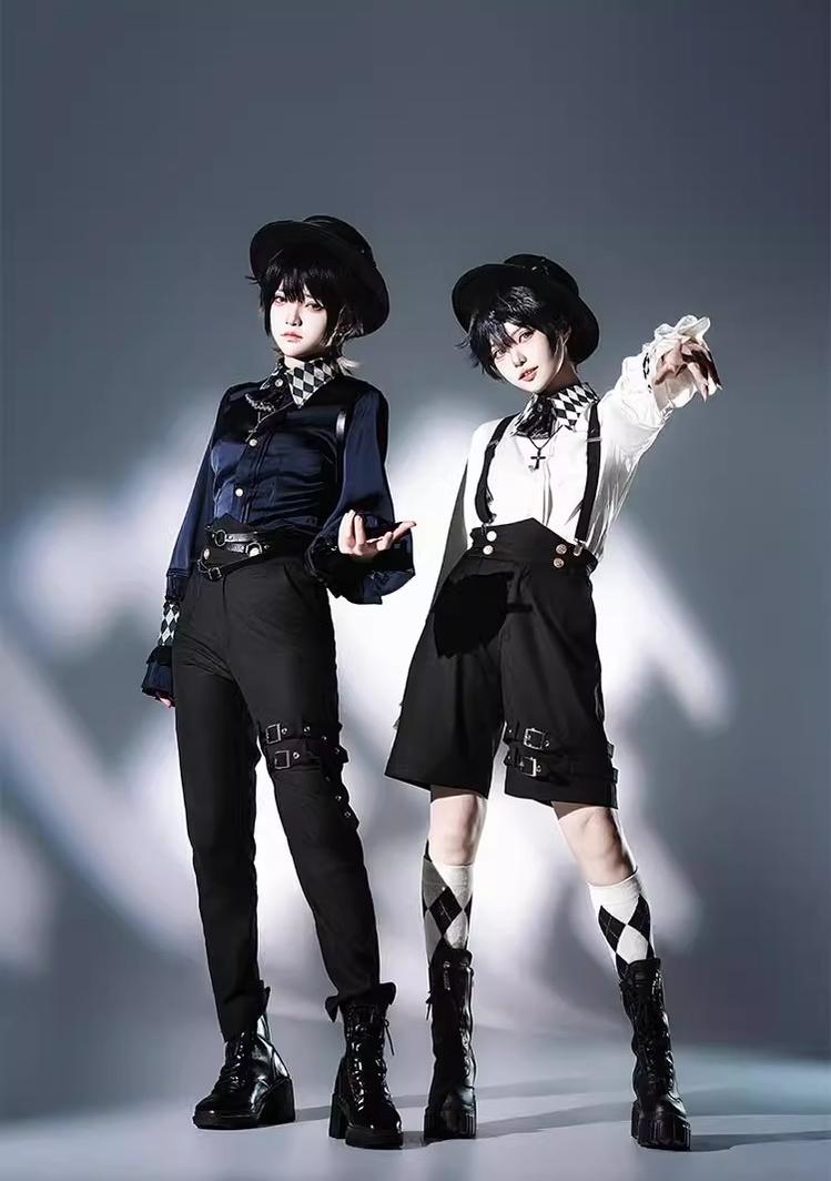 CastleToo - Fantasy Wonderland - Ouji Lolita Checkered Blouse with Suspenders Pants and Cape