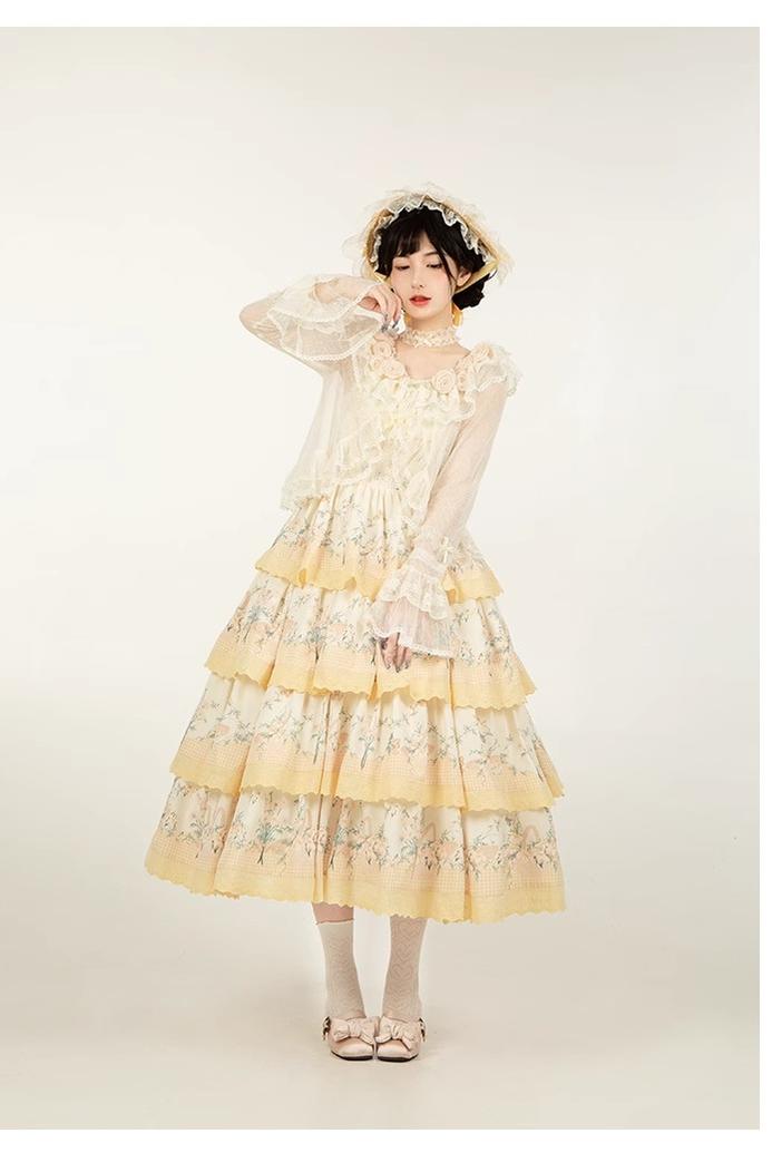 With PUJI - Flower Visage - Summer Lolita Sheer Cardigan with Rose Brooch