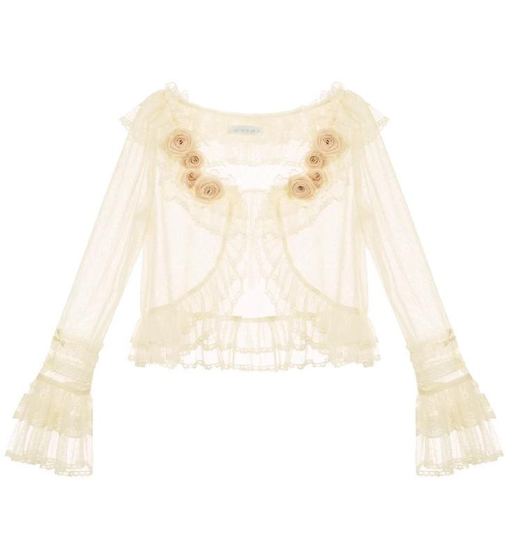 With PUJI - Flower Visage - Summer Lolita Sheer Cardigan with Rose Brooch