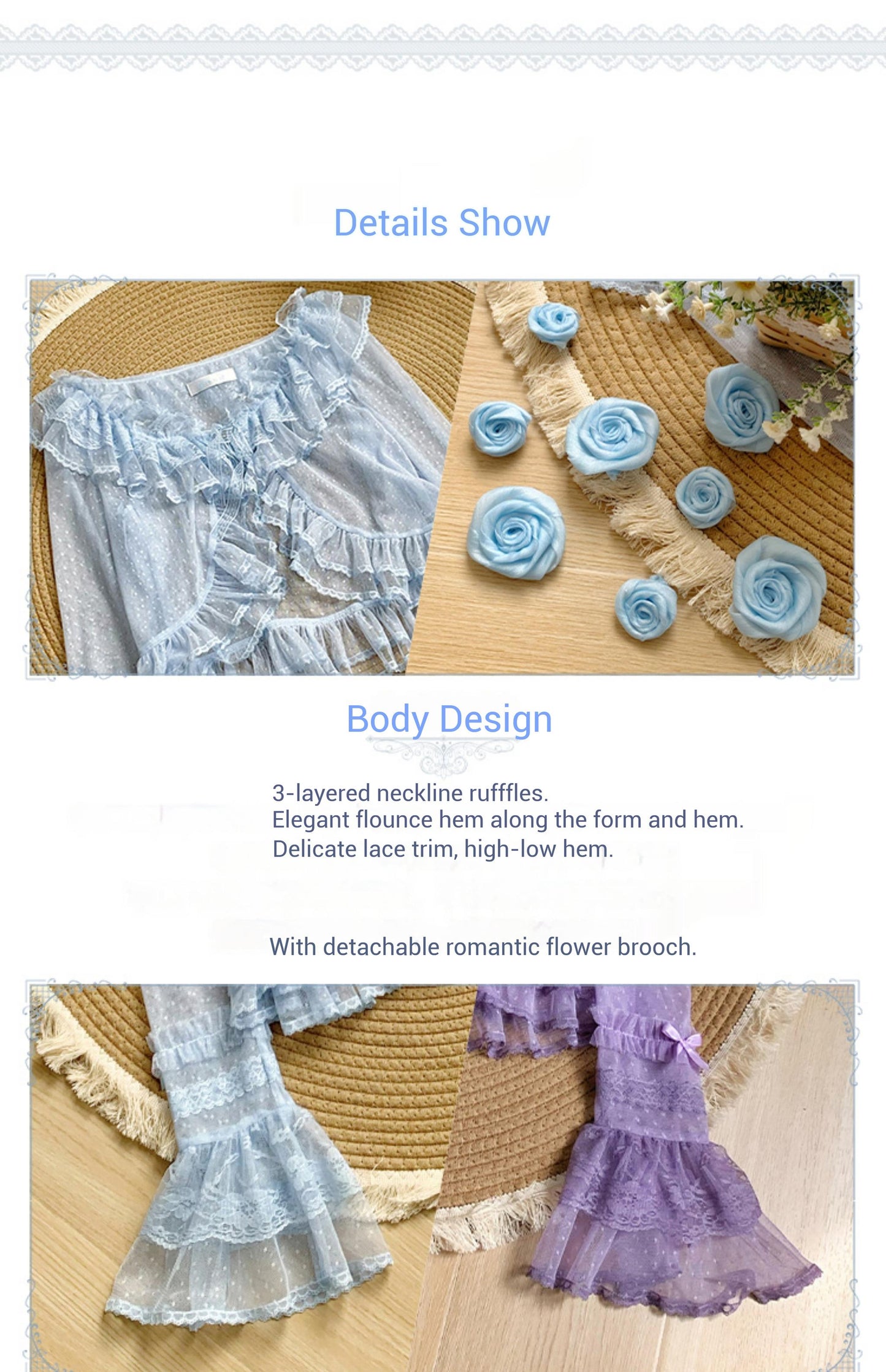 With PUJI - Flower Visage - Summer Lolita Sheer Cardigan with Rose Brooch