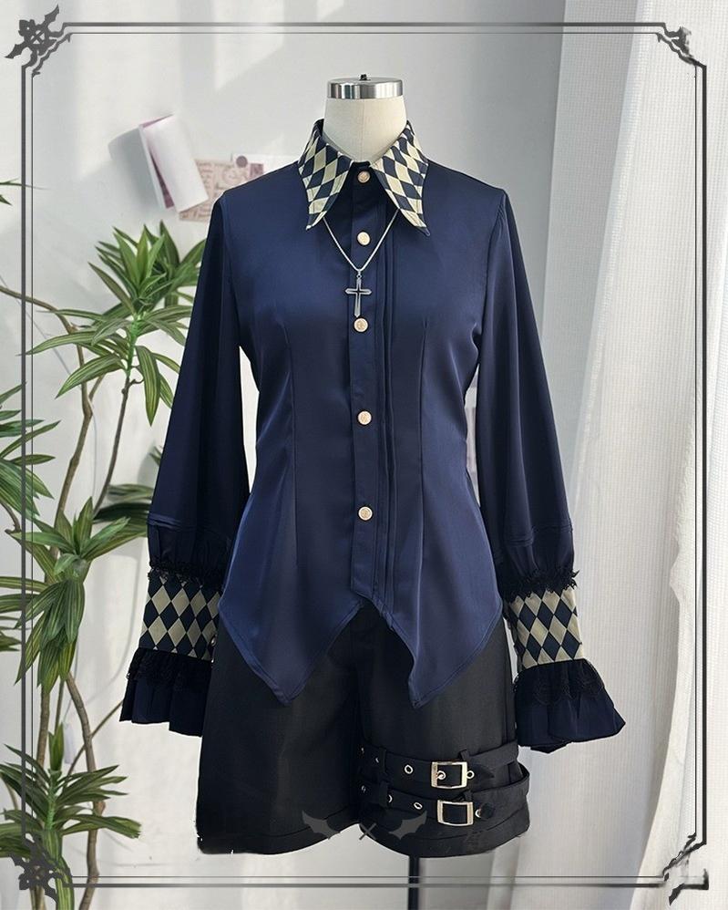 CastleToo - Fantasy Wonderland - Ouji Lolita Checkered Blouse with Suspenders Pants and Cape