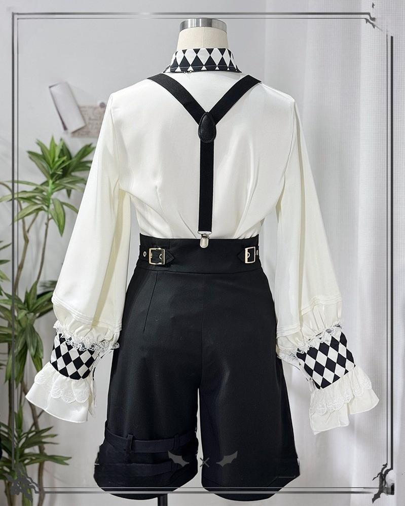 CastleToo - Fantasy Wonderland - Ouji Lolita Checkered Blouse with Suspenders Pants and Cape