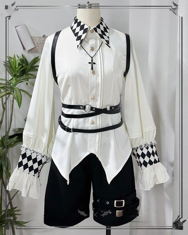 CastleToo - Fantasy Wonderland - Ouji Lolita Checkered Blouse with Suspenders Pants and Cape