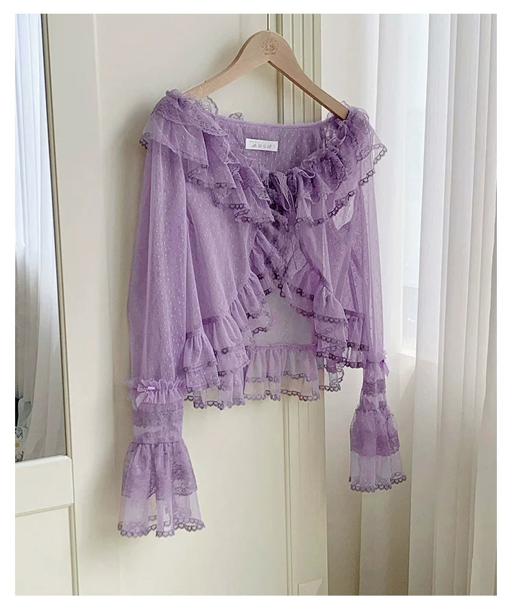 With PUJI - Flower Visage - Summer Lolita Sheer Cardigan with Rose Brooch
