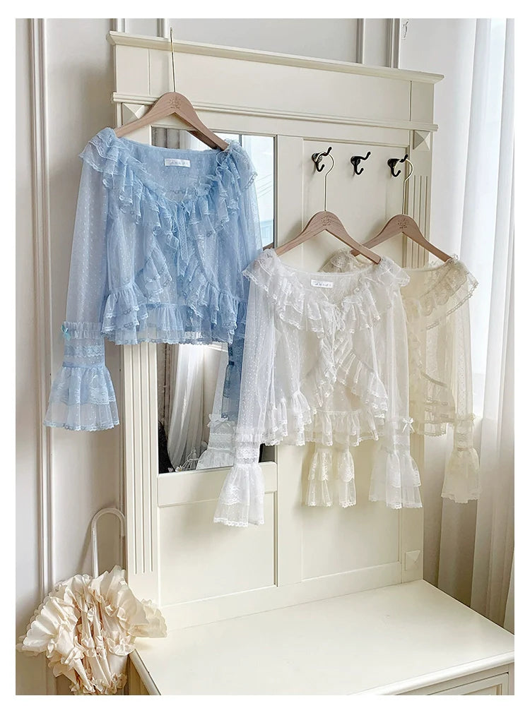 With PUJI - Flower Visage - Summer Lolita Sheer Cardigan with Rose Brooch