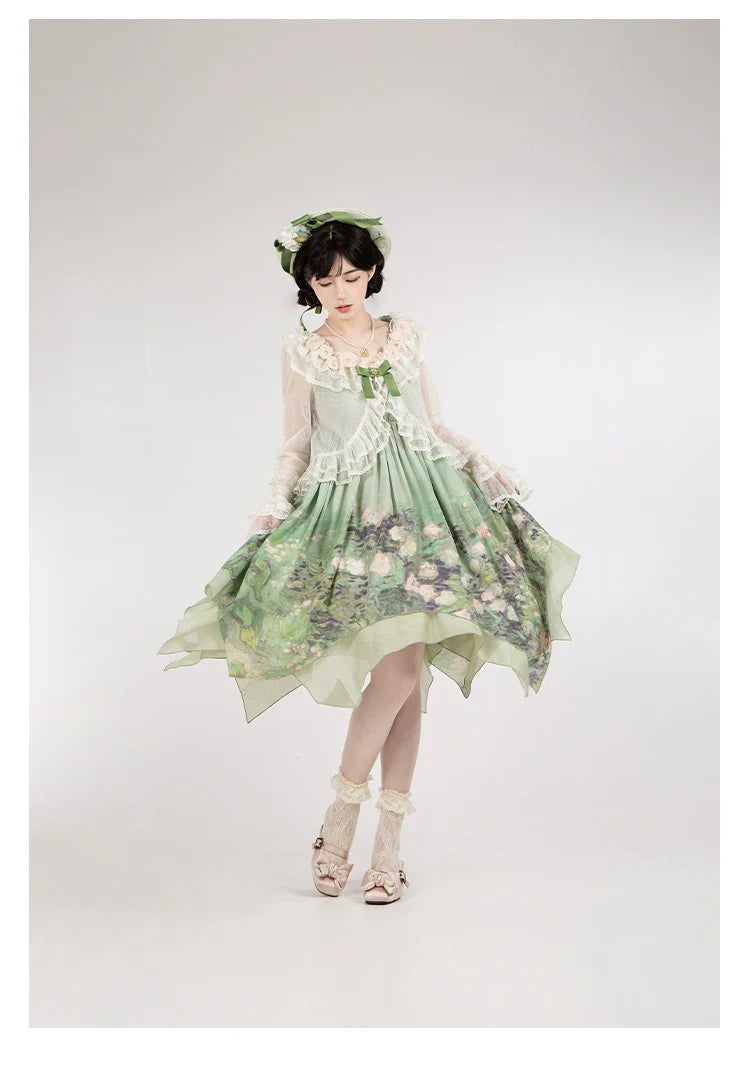 With PUJI - Flower Visage - Summer Lolita Sheer Cardigan with Rose Brooch