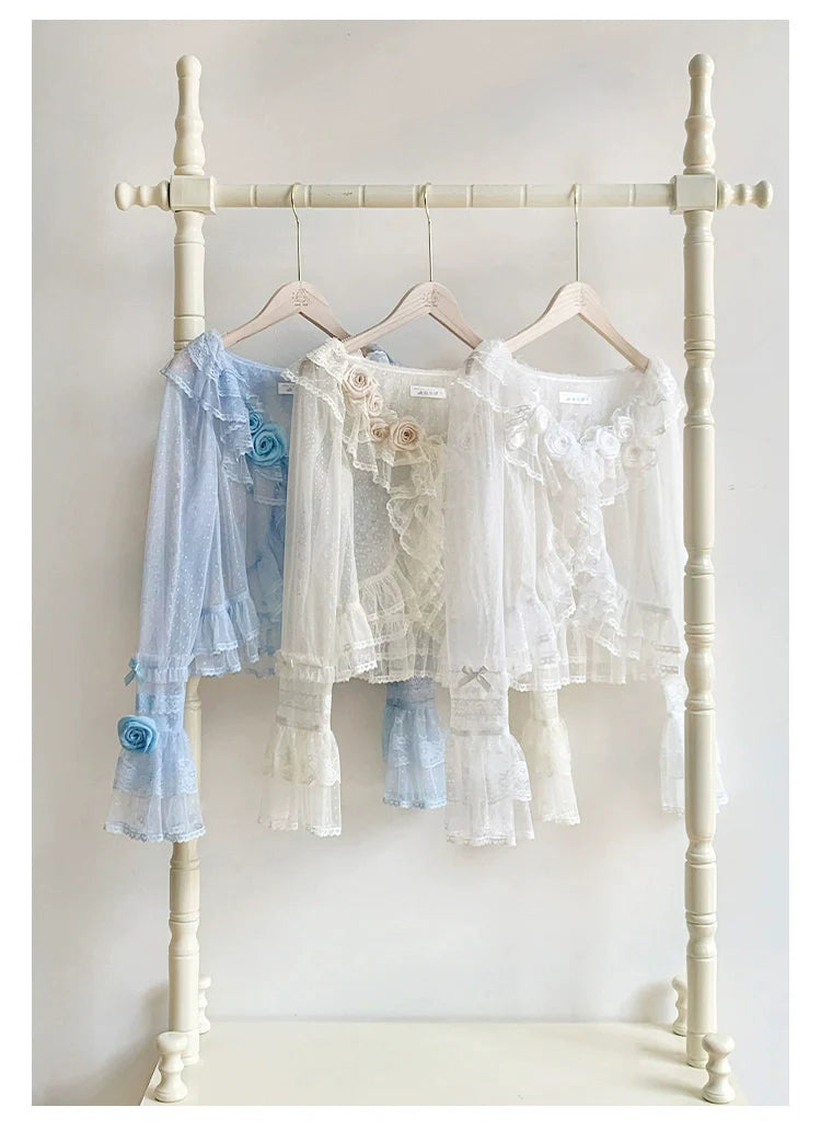 With PUJI - Flower Visage - Summer Lolita Sheer Cardigan with Rose Brooch
