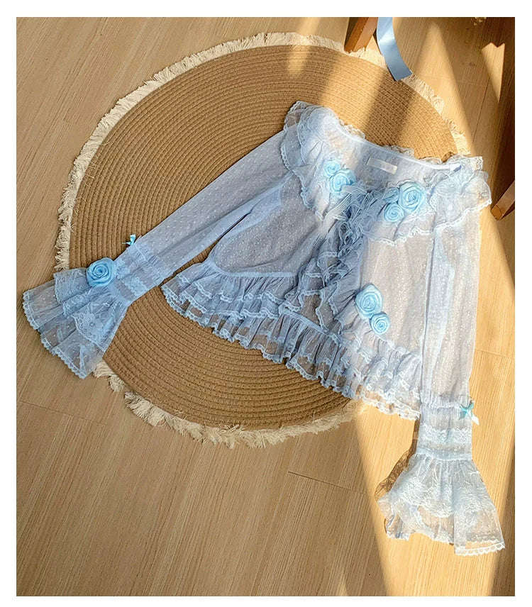 With PUJI - Flower Visage - Summer Lolita Sheer Cardigan with Rose Brooch