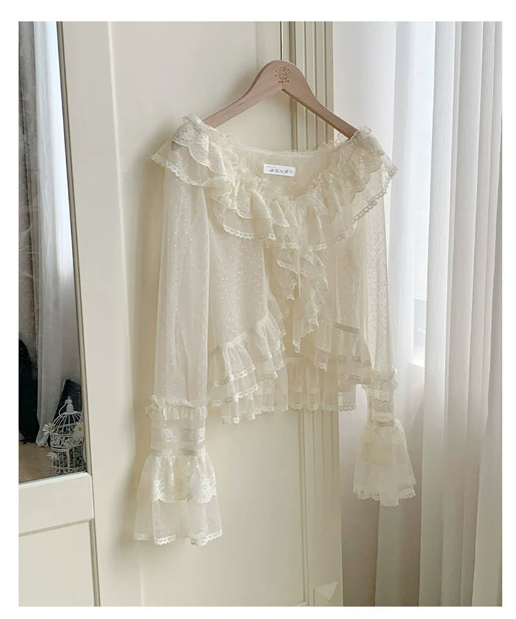 With PUJI - Flower Visage - Summer Lolita Sheer Cardigan with Rose Brooch