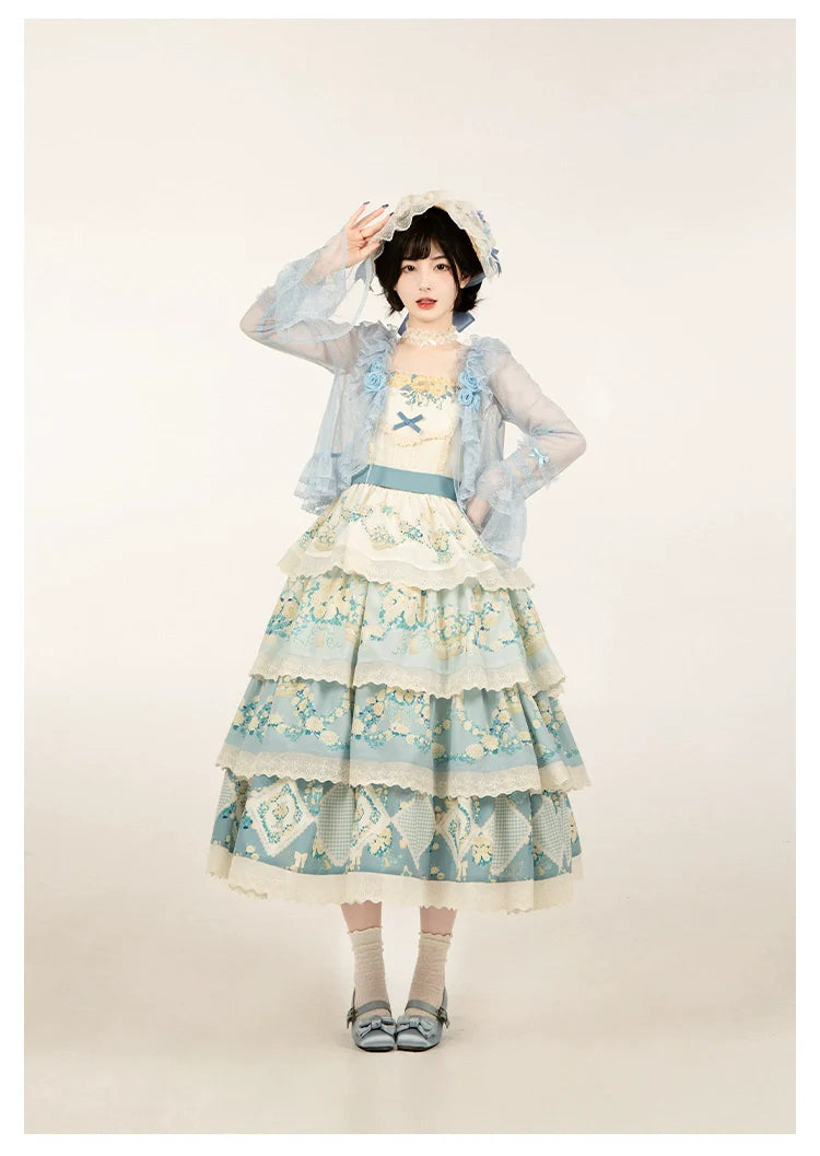 With PUJI - Flower Visage - Summer Lolita Sheer Cardigan with Rose Brooch