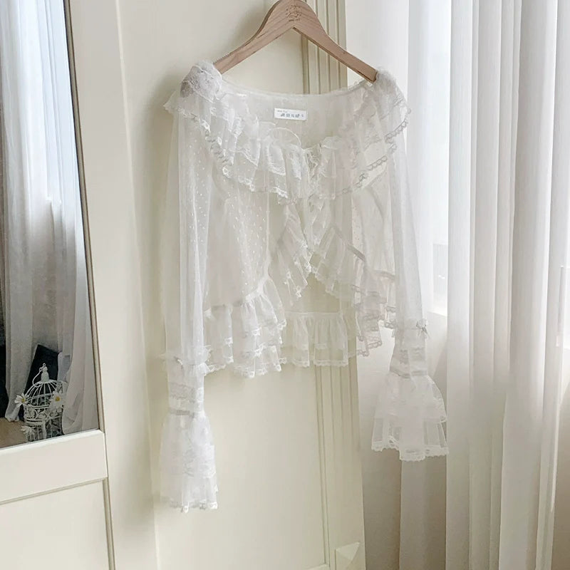 With PUJI - Flower Visage - Summer Lolita Sheer Cardigan with Rose Brooch
