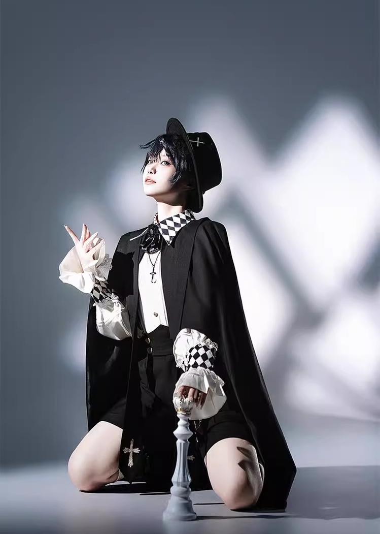 CastleToo - Fantasy Wonderland - Ouji Lolita Checkered Blouse with Suspenders Pants and Cape