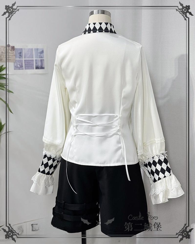CastleToo - Fantasy Wonderland - Ouji Lolita Checkered Blouse with Suspenders Pants and Cape