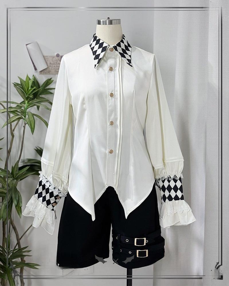 CastleToo - Fantasy Wonderland - Ouji Lolita Checkered Blouse with Suspenders Pants and Cape