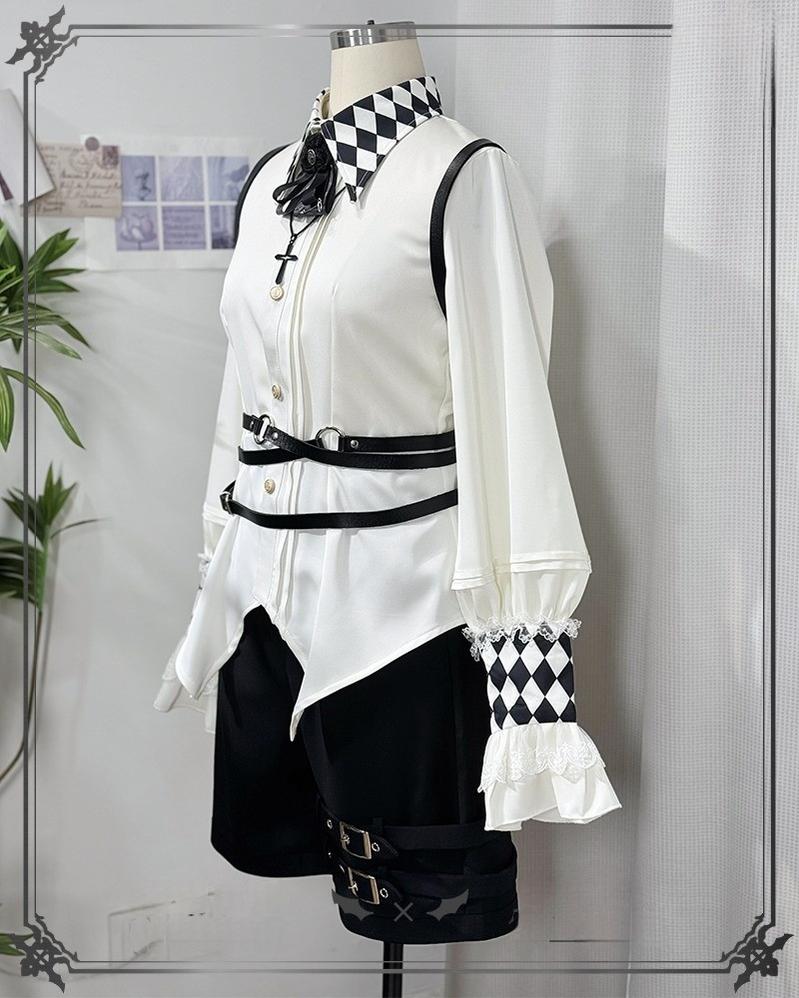 CastleToo - Fantasy Wonderland - Ouji Lolita Checkered Blouse with Suspenders Pants and Cape