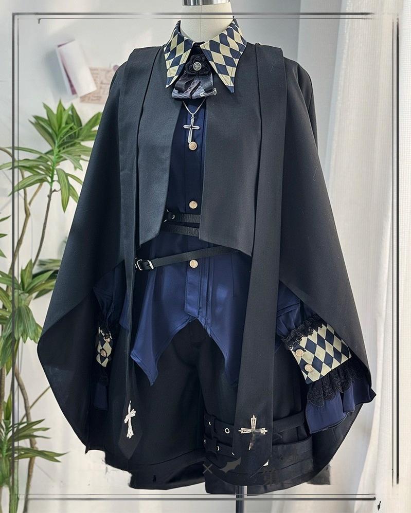 CastleToo - Fantasy Wonderland - Ouji Lolita Checkered Blouse with Suspenders Pants and Cape
