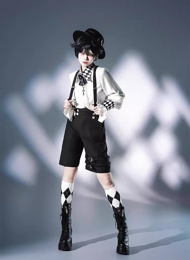 CastleToo - Fantasy Wonderland - Ouji Lolita Checkered Blouse with Suspenders Pants and Cape